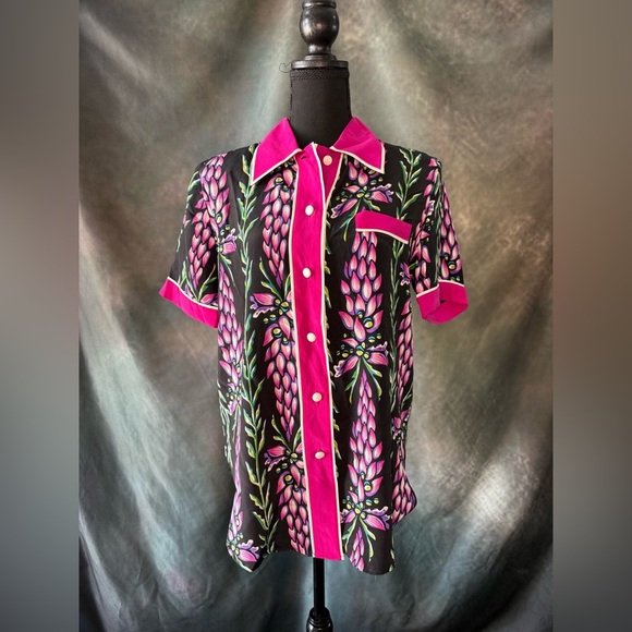 Bob Mackie Tops - Vintage Bob Mackie Pink and Black Floral Women's Shirt 100% Silk!